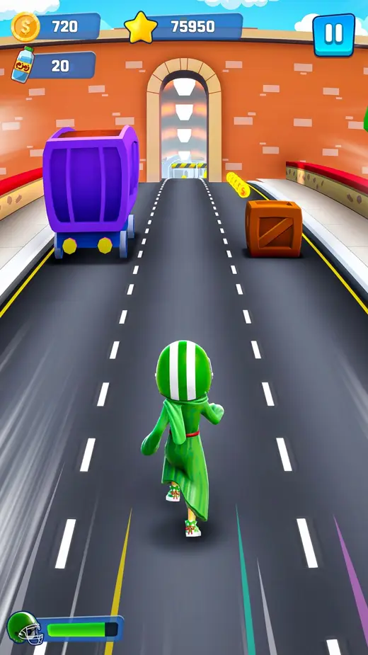 Dodging a truck in a brick tunnel