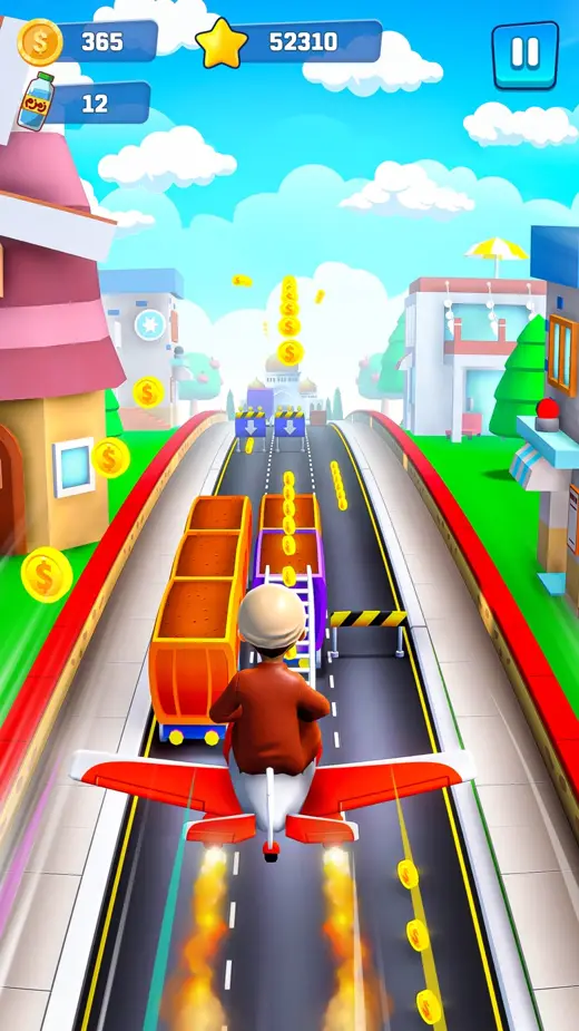 Flying a plane power-up over the road in Deen Dash